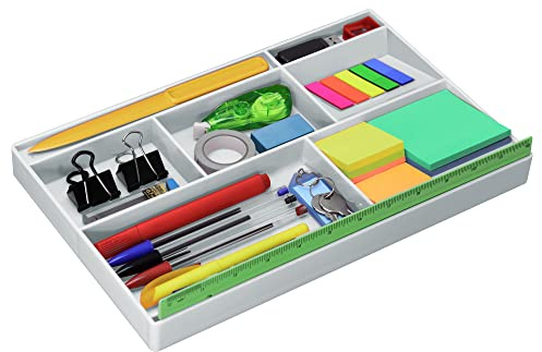 Acrimet Plateau Organisateur avec 8 compartiments, idéal pour tiroirs ou bureaux. Parfait pour le bureau, le maquillage et les accessoires (Plastique). 32,4 × 20,3 × 2,7 cm (Couleur Blanc)