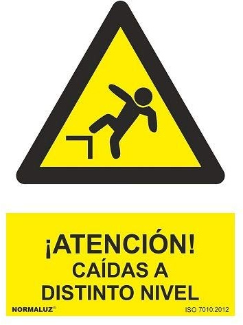 Señal ¡Atención! caídas a Distinto Nivel | Cartel informativo Cuidado con caídas | Señal Caídas a Distinto Nivel | PVC | Certificado ISO 7010:2012 | 0,7 mm Grosor | 30 cm Alto x 21 cm Ancho