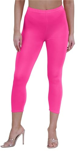 janisramone Womens Ladies New Plain Stretchy 3/4 Leggings Workout Tight Gym Cropped Capri Active Pants Cerise