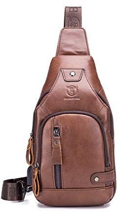 FANDARE Leder Brusttasche Sling Rucksack Sling Chest Bag für Herren Schultertasche Schulterrucksack Junge Umhängetasche für Outdoorsport Wandern Radfahren Bergsteigen Reisen Dauerhaft Wasserresistent