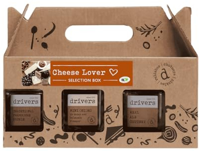 Cheese Lover's Gift Box Set with 3 Chutneys - Pair with Cheese & Crackers | Drivers Pickles Farmhouse Pickles, Mini Onion & Real Ale Chutney Gift Set