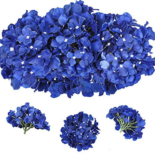 Tifuly 12 Stück Künstliche Hortensien Blütenköpfe mit Stielen, große Flauschige Blumen für DIY Hochzeit Party Home Office Dekoration (Königsblau)