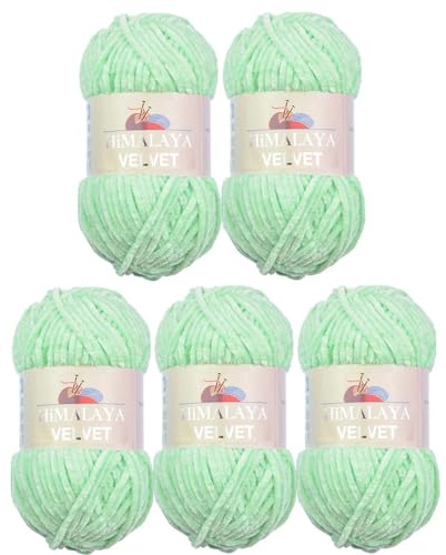 5 x 100 Gramm Himalaya Velvet Micro-Polyester Strickwolle, Babywolle samtig 500 Gramm Wolle (mint 90007)