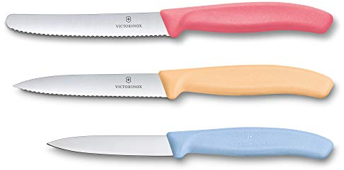 Victorinox, Swiss Classic, set di 3 coltelli (da verdura, da pomodori e da tavola) in acciaio inox, lavabili in lavastoviglie, colorati
