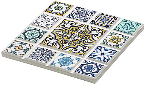 Zassenhaus Dessous de Plat Oriental en céramique avec Base en liège antidérapant 20 x 20 x 1 cm 057713 Blanc