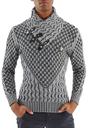 Leif Nelson Maglione da Uomo a Maglia Con Collo Sciallato, Slim Fit, Invernale/Estivo, Moderno, Nero, Maniche Lunghe, Con Cappuccio in Lana 5255, Grigio/Nero, M