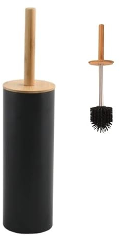 Spirella Brosse WC avec Support Acier & Bambou Adonis Gris Noir Mat - Poils résistants en Silicone