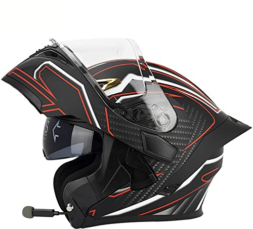 Motorradhelm Helm Motorrad Mit Bluetooth Integriert Klapphelm Mit Doppelvisier Mit Eingebautem Mikrofon für Automatische Reaktion ECE-Zertifizierung Für Frauen Männer