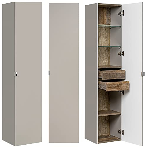 Lomadox Badmöbel Badezimmer Hochschrank Highboard Badschrank Badezimmerschrank, Taupe, 2 Türen, B/H/T: 35/160/33 cm