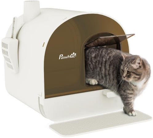 PawHut Lettiera per Gatti Chiusa, Vassoio Estraibile, Bianco e Nero | Paletta, Porta e Filtri Antiodore, Casetta Toilette per Gatti Antipertita con Tappetino