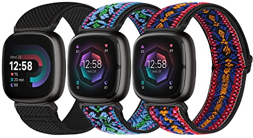 Bcuckood Elastisches Armband Kompatibel mit Fitbit Versa 4/Versa 3/Fitbit Sense 2/Sense für Damen Herren, Nylon Weich Verstellbar Dehnbar Solo Loop Ersatzriemen Uhrarmband