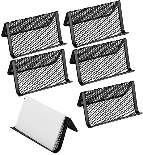 Visitenkartenhalter aus Metallnetz, für Büro, Schreibtisch und Schreibtisch, Visitenkarten-Display, Namenskarten-Sammlung, Organizer, Mehrzweck-Aufkleber, Smartphone-Ständer, 6 Stück (schwarz)