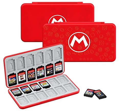 JINGDU Switch Game Case for Nintendo Switch 2/NS/OLED/Lite, 24 Slots Switch Game Cartridge Holder, Portable Switch Card Storage Travel Box with 24 Slots for Switch Games and Micro SD Cards,Red