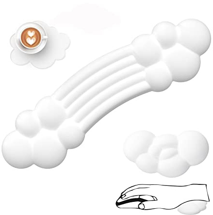 Handgelenkauflage Set für Tastatur und Maus, Cloud Keyboard Wrist Rest Support + Mouse Pad Wrist Rest + Coaster für Tippen/Laptop/Büro/Zuhause/Gaming, Ergonomic Memory Foam Handgelenkkissen – Weiß