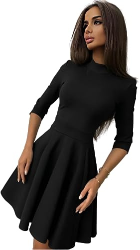 Generico Vestito Donna Aderente Gonna Campana Plissettata Nero/Taglia Unica