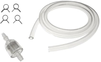 Benzinschlauch + Klemmen + Benzinfilter Set Transparent passend für Roller, Mofa, Moped, Mokick – 100cm Kraftstoffschlauch (5x8mm)