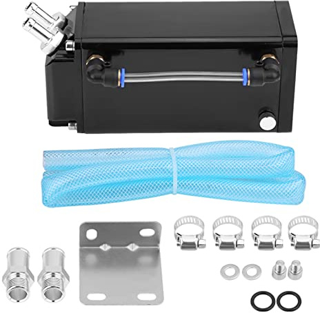 Akozon Oil Catch Can Kit Square Style Billet Aluminum Engine Oil Catch Reservoir Breather Tank Can Kit Black