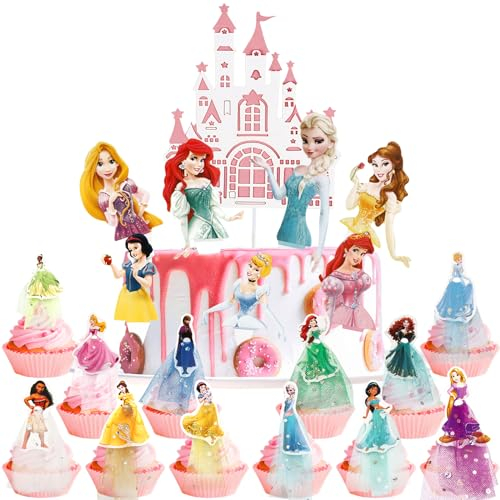 Princess Xingsky Cake Topper Geburtstag Mädchen, 20 Stück Deko Prinzessin, Prinzessin Geburtstag Deko, Tortenaufleger Prinzessin für Kinder Mädchen Geburtstags Kuchen Cupcake Topper Dekoration Party