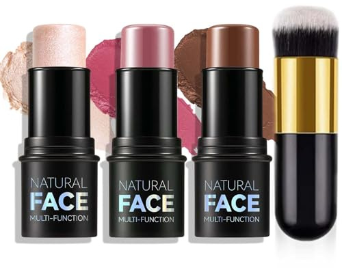 MLSMILE 3Pcs Cream Contour Stick Makeup Kit,Create Face Contour,Highlighter Stick,Blush stick for Sculpt the Cheeks,Bronzer Contour Sticks,Waterproof Long-lasting Contour set,Non-greasy（02#05#06#）