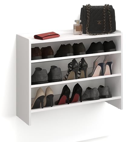 KOMTO Schuhregal Schmal - Schuhablage Flur mit 3 Ebenen Offener Schuhschrank Schuh Organizer Platzsparend | Elexis Weiß 80 x 25 x 60 cm