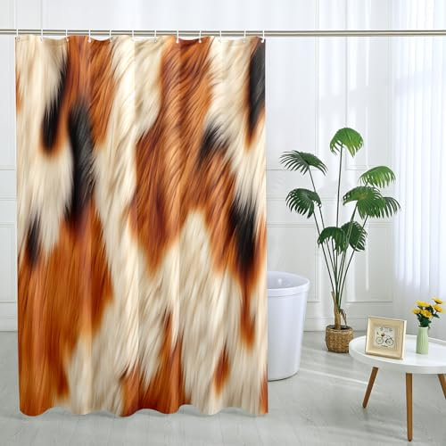 Rustic Cow Shower Curtain with 12 Hooks Farmhouse Animal Cow Vintage Farmhouse Orange Polyester Room Ornaments Waterproof Decorative Bathroom Hotel Bathtub Outdoor Short Shower Curtain 62x72 Inch