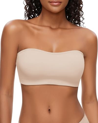 WOWENY Reggiseno Senza Spalline con Spalline Trasparenti Invisibile Reggiseno Fascia da Donna Senza Ferretto e Senza Schienale Scoperta Top a Tubo Beige M