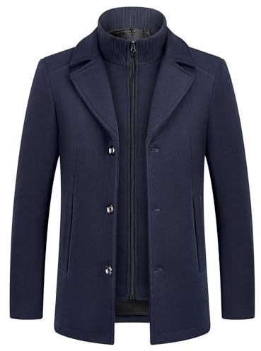 KUDMOL Men's 2-in-1 Winter Coat Wool Blend Overcoat with Padded Gilet | Mid-Length Jacket, Stand Collar Vest, Single-Breasted, Side Pockets, Casual Business Outerwear for Autumn and Winter