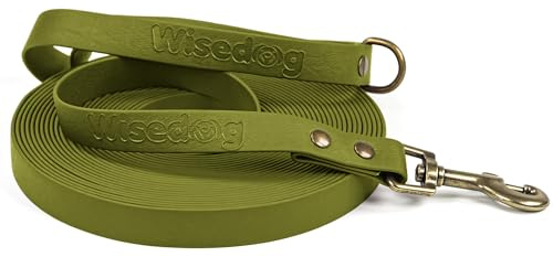 Wisedog Schleppleine für Hunde, wasserdicht & pflegeleicht Grün 5m | Robustes, wasserabweisendes Material, schnell trocknend, ideal für Regen, stabiler Karabiner, D-Ring, vintage