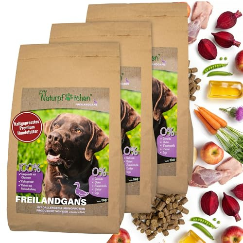 Naturpfötchen Freilandgans 3x5kg - Kaltgepresstes Premiumfutter aus Freilandhaltung - Reich an Ballaststoffen und Protein (25%) - ohne Konservierungsstoffe - Hohe Akzeptanz - Hypoallergen