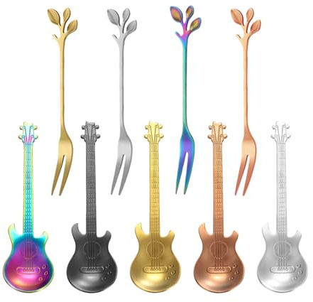 5-Teilige Gitarren-Rührlöffel, 4-Teilige Blattgabeln, Süße Löffel, Teelöffel Aus Edelstahl, Kaffeelöffel, Küchenhelfer