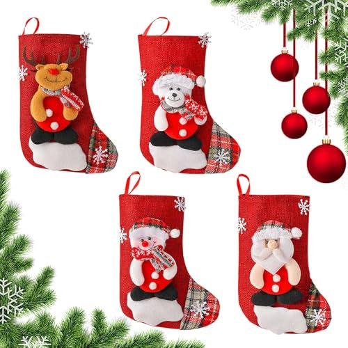 Kendwing Calza Natale,4 Pezzi Calze Camino Natale,Calze Natalizie da Appendere,Calza Natalizia Borsa Regalo,Decorazioni Camino Natale,Calze di Natale da Riempire Regalo,Albero di Natale di Decori