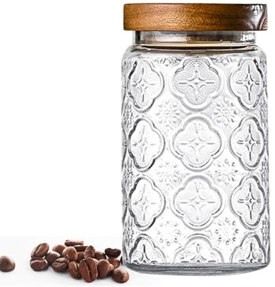 Adodeen Barattolo di vetro vintage da 907 ml con coperchio, contenitori ermetici da cucina per zucchero, caffè, tè, spezie, farina, biscotti, pasta, cereali, graziosi barattoli decorativi