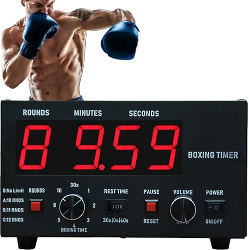 Minuterie d'intervalle de boxe classique, minuterie de salle de sport professionnelle avec affichage LED, rappel par buzzer,durée d'entraînement sélectionnable et répétitions de cycle, durée réglable