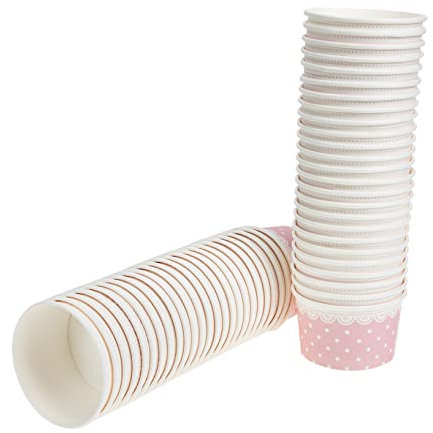 Healeved 50piezas Envases Desechables De Papela para Helado De Papela para Helado Tarrina Papel Rosa Recipientes De para