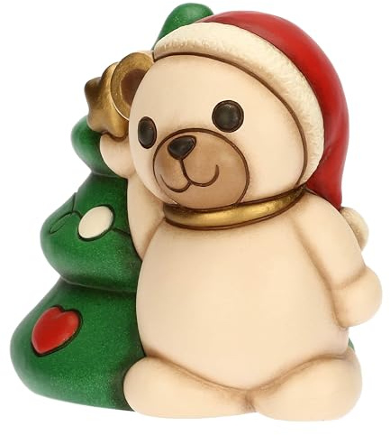 THUN, Teddy con árbol de Navidad de cerámica, colección de Navidad, Coleccionable, Regalo para Navidad, 12 x 9 x 10,5 cm
