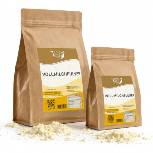 Tasty Pott Vollmilchpulver I Milchpulver I Milch Sprühgetrocknet I Zum Backen I Für Shakes Smoothies Dips I Milch anrühren I Kaffeeweißer I Vollmilch I Im Beutel 1000g (2x1000g)