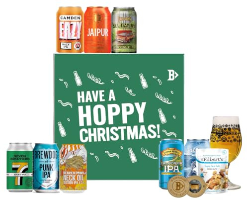 IPA Craft Beer Hoppy Christmas Set with Glass – 8 Beers | Premium India Pale Ale Selection | Festive Craft Beer Christmas for Him or Her