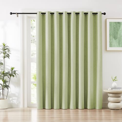 Melodieux Sage Green Linen Blackout Curtain Extra Wide for Patio Sliding Door, Bedroom Living Room Divider Curtain Thermal Insulated Grommet Drape Farmhouse Burlap Textured, 100x84 inch, 1 Panel
