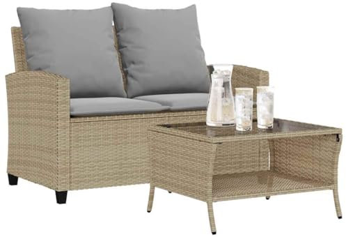 Xichuzi Gartensofa 2-Sitzer mit Kissen & Tisch Beige Poly Rattan, Gartenlounge, Garden Sofa, Balkonmöbel, Gartenmöbel, Loungemöbel - 4103848