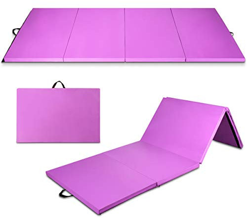 GYMAX Gymnastikmatte faltbar, Fitnessmatte mit integrierten Tragegriffen & Klettverschlüssen, Weichbodenmatte für Yoga, Sport & Übungen, 240 x 116 x 5 cm (Lila)