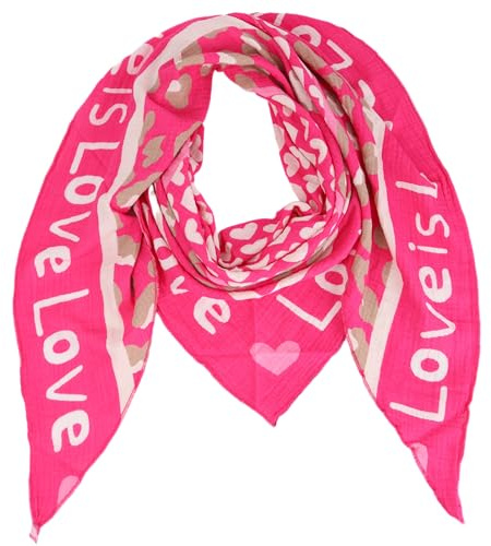 Damen Musselin Halstuch Made in Italy mit Leo Love Paisley Happy– Leichtes Dreieckstuch für Frühling & Sommer, Baumwolle, ca.195x85 cm