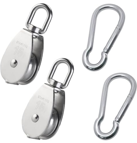 GGUFAY 2 Poulies de Levage M15, Combinées avec 2 Boucles de Serrure en Acier Inoxydable 304 M4, Poulies de Renvoi de Haute Qualité, Charge 35kg