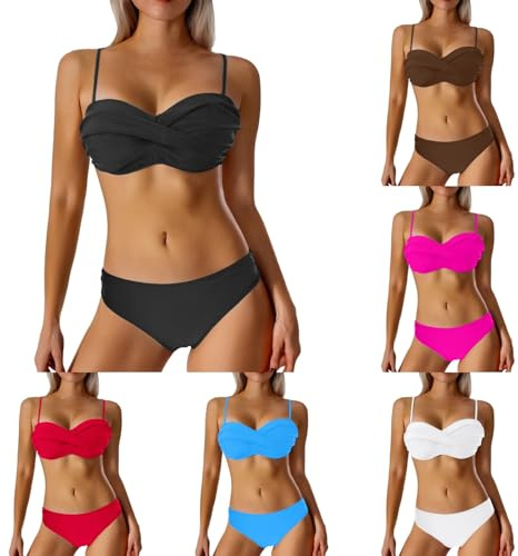 Maillot de Bain Femme 2 Pieces Bikini Sexy Push Up Maillots Deux Pièces Taille Haute Maillots de Bain Ventre Plat Tankini Rembourré Swimwear Beachwear