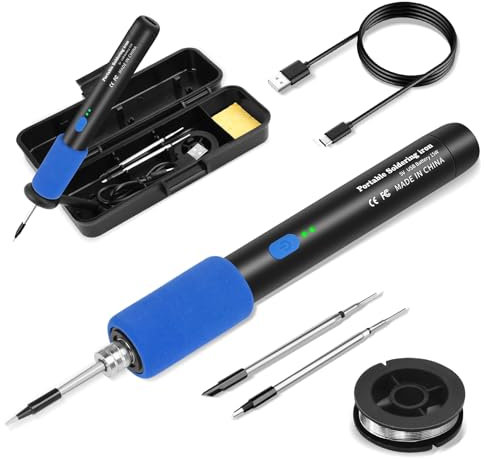Cordless Soldering Iron Kit, USB Rechargeable – 15W Portable Electric Soldering Pen with 3 Tips, Adjustable Temperature (260–450°C), Fast Heating, Type-C, for DIY, Circuit Repair, Electronics
