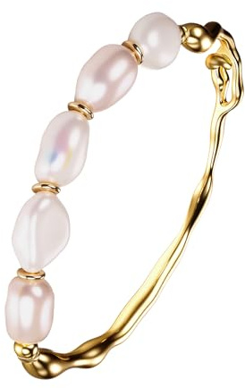JewelryWe Bracciale di Perle Barocche da Donna: Bracciale Boemia in oro 14K Idee Regalo per lei