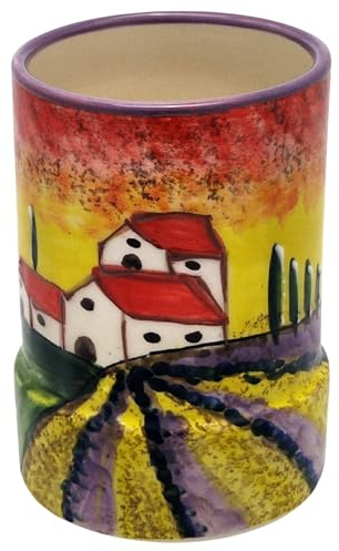 Cleminson Olla de cerámica pintada a mano | Tuscany or Picasso | Hecho en España | Soporte para utensilios, decoración de cocina, tarro organizador de almacenamiento para cucharas, cubiertos, cepillos