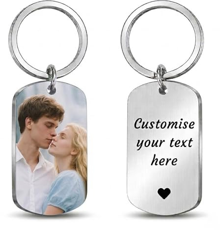 AnJeey Llavero personalizado con foto y texto personalizados - Regalo romántico de aniversario y San Valentín para hombres, prometido, papá - Regalo de San Valentín para él, novio, esposo (Vertical)
