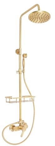 Duschsystem Gold, Duscharmatur Komplett Set Retro Mit 360° Regendusche, Handbrause Und Ablagefach, Regendusche Set Für Badzimmer, Höhenverstellbar 85~132cm