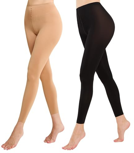 MANZI 2 Paar Strumpfhose Damen Ohne Fuss Blickdichte Leggings 80 Den