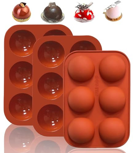KIRZAX 3 Piezas Molde de Silicona,Molde Bombones Ø 5 cm de 6 Cavidades,Cavidades de Media Esfera Molde,para Hacer Bombas de Chocolate, Pasteles, Gelatina, PudíN,Mousse